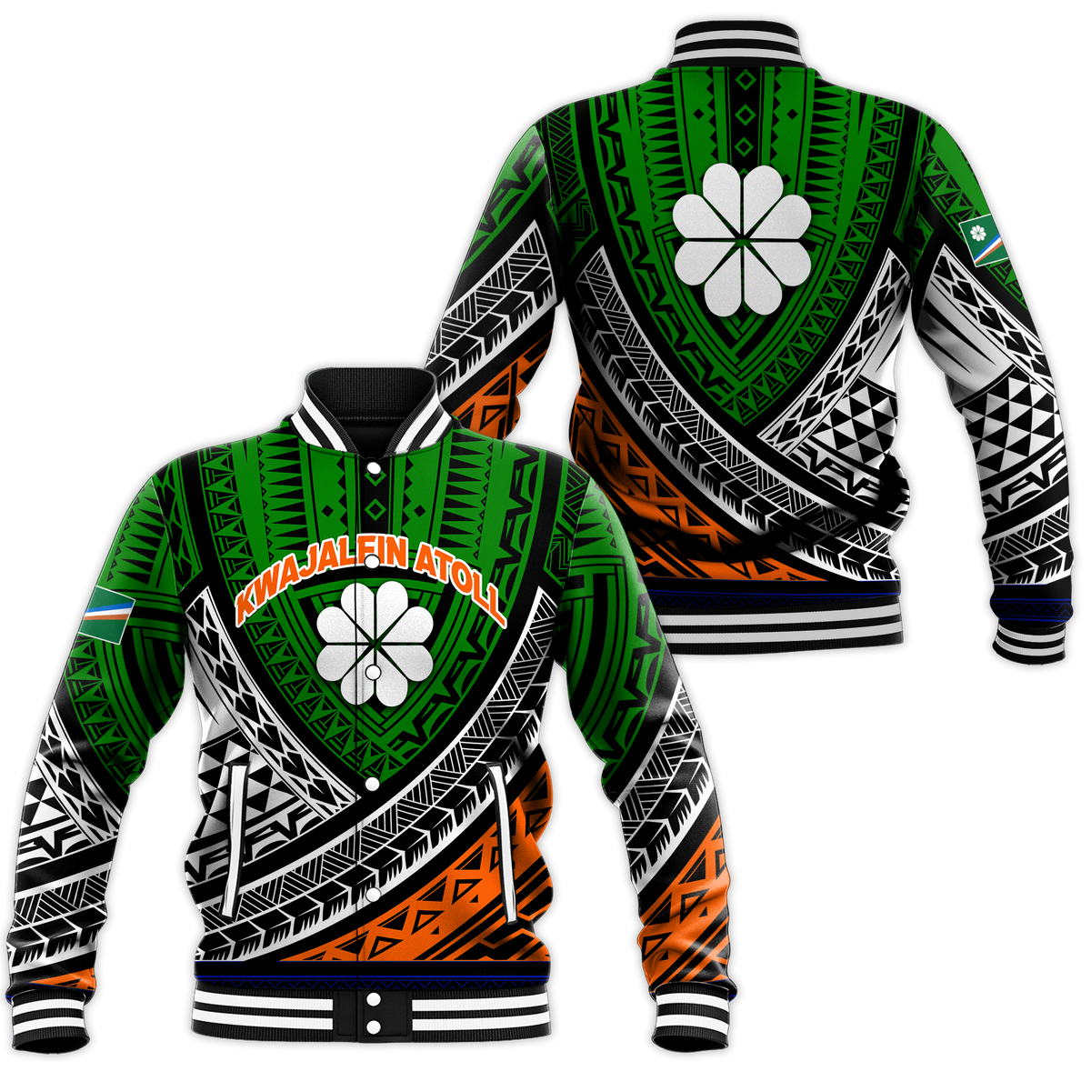 Kwajalein Atoll Tribal Pattern Baseball Jacket - LT12 Unisex Green - Polynesian Pride