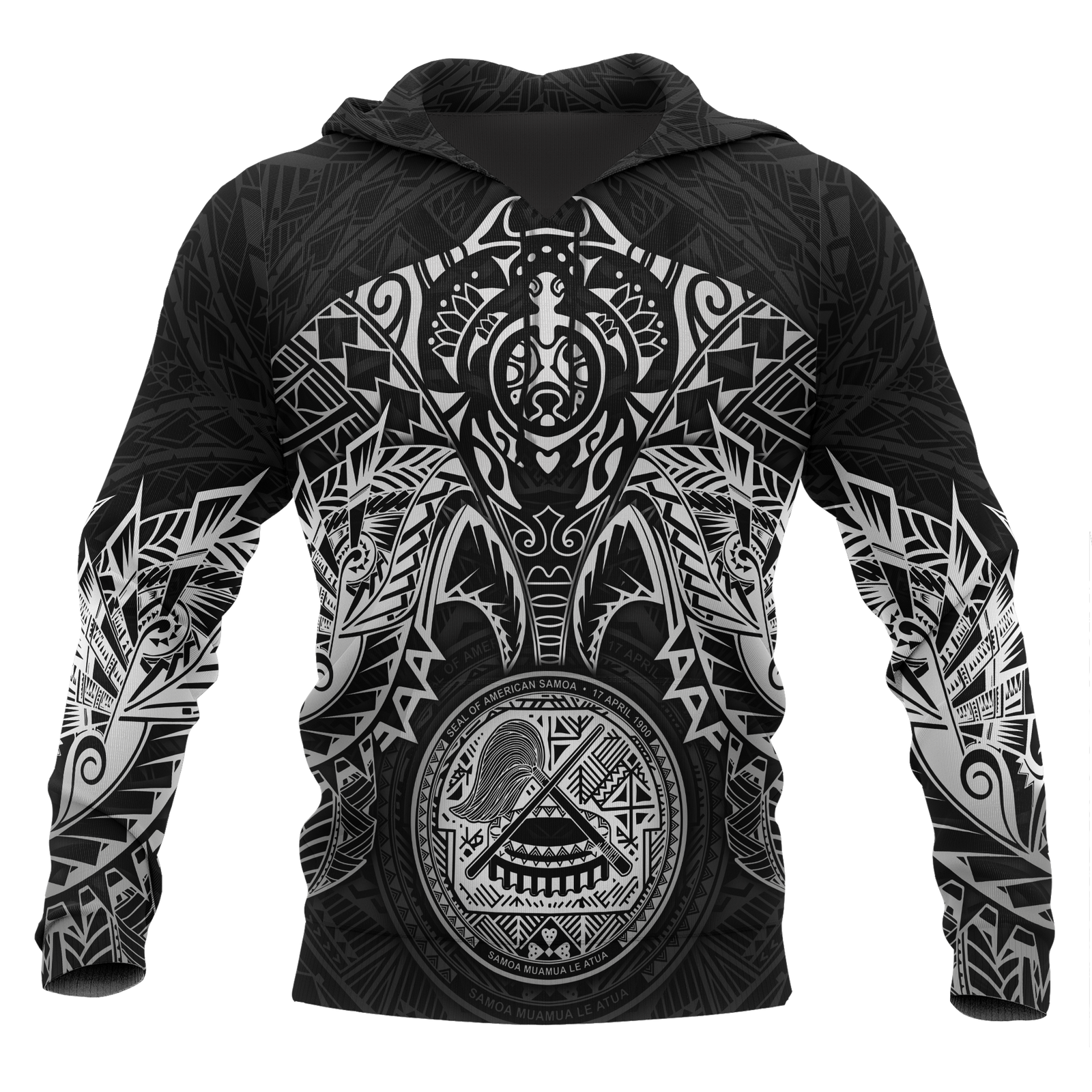 American Samoa Polynesian Hoodie White Turtle Manta Ray Unisex WHITE - Polynesian Pride