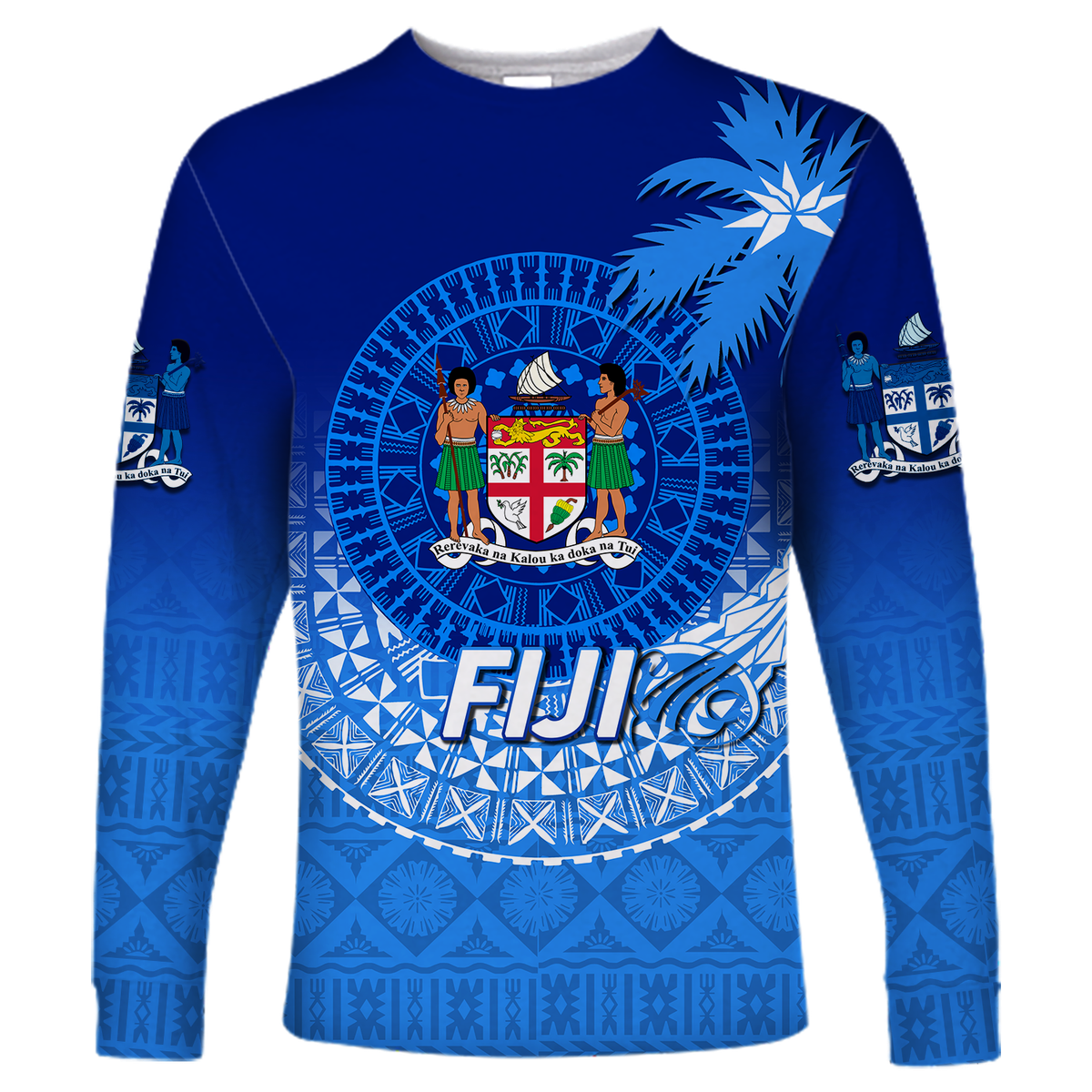 (Custom Personalised) Fiji Tapa Tribal Coconut Tree Long Sleeve Shirt - LT12 Unisex Blue - Polynesian Pride