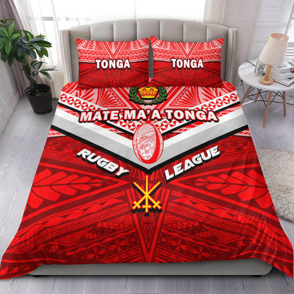 Tonga Rugby Mate Ma'a Tonga Tapa Pattern Bedding Set - LT2 RED - Polynesian Pride