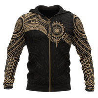 Samoa Polynesian Zip up Hoodie Gold Heart Shield Unisex GOLD - Polynesian Pride