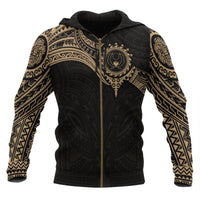 Pohnpei Micronesian Zip up Hoodie Gold Heart Shield Unisex GOLD - Polynesian Pride