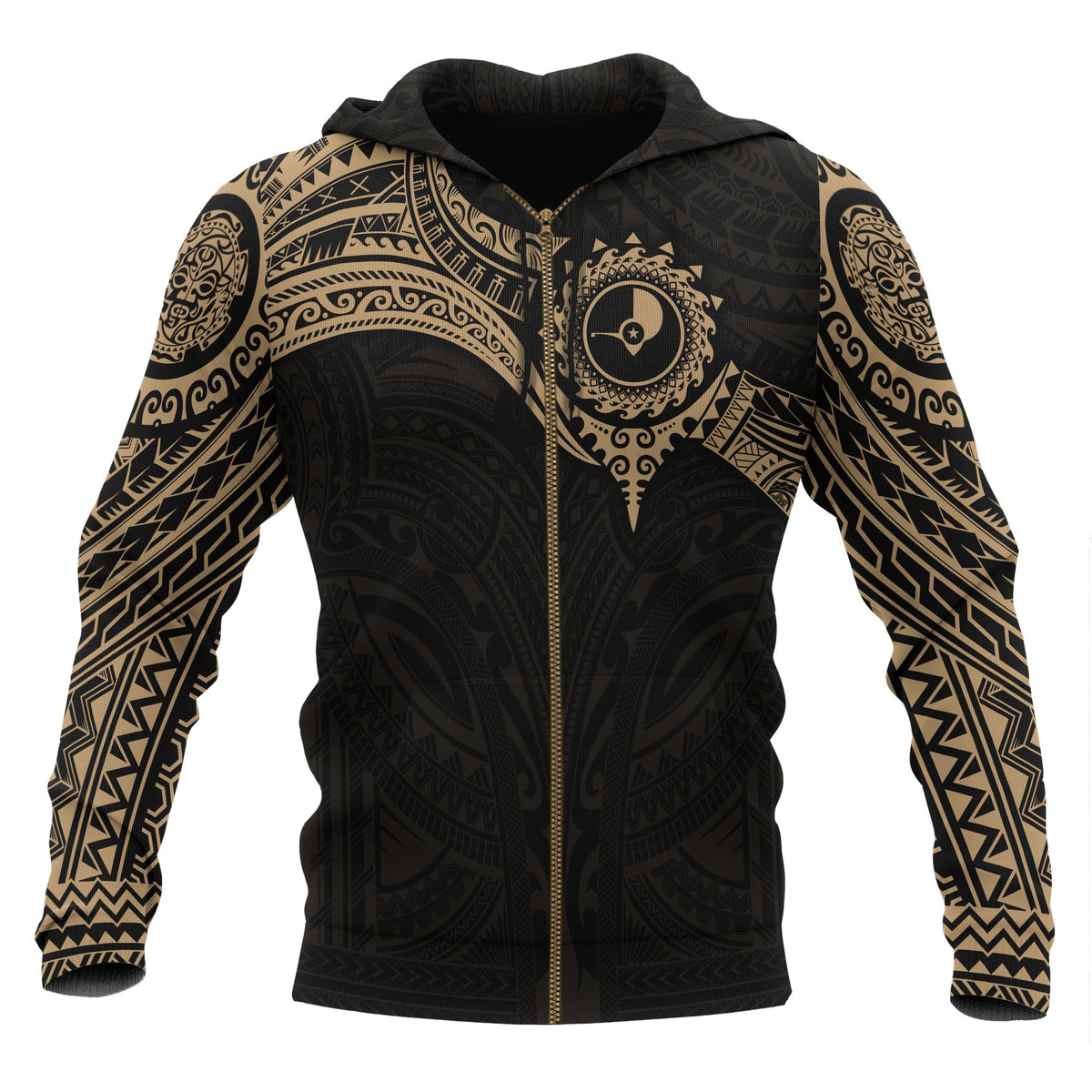 Yap Micronesian Zip up Hoodie Gold Heart Shield Unisex GOLD - Polynesian Pride