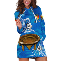 (Custom Personalised) Tonga Kumete Kava Bowl Sila Vibes - Blue Hoodie Dress LT8 - Polynesian Pride