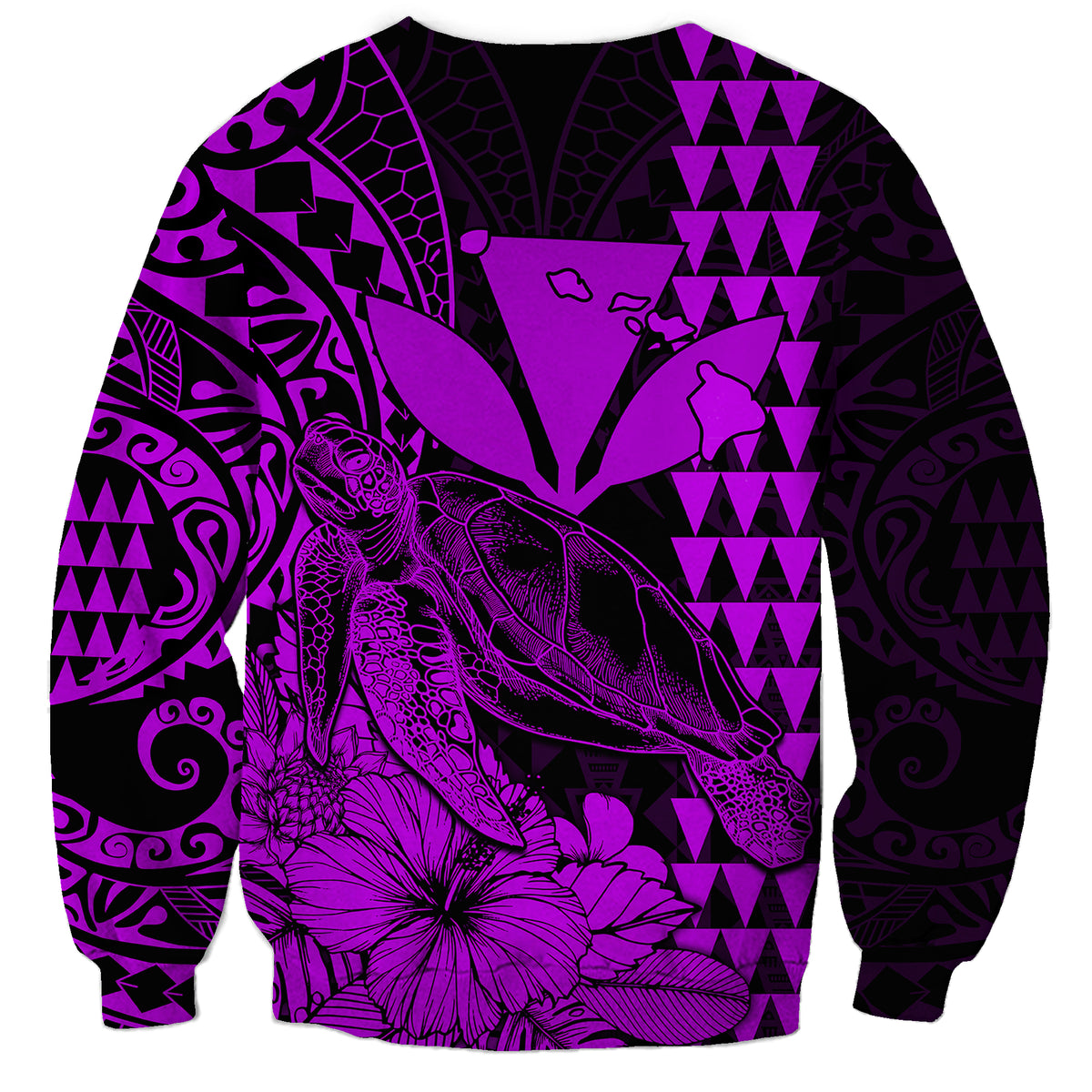 Kakau Polynesian Tribal Hawaiian Turtle with Kanaka Maoli Purple Sweatshirt LT9 - Polynesian Pride