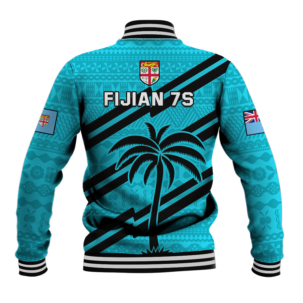 Fiji Rugby Tapa Pattern Fijian 7s Cyan Baseball Jacket LT14 - Polynesian Pride