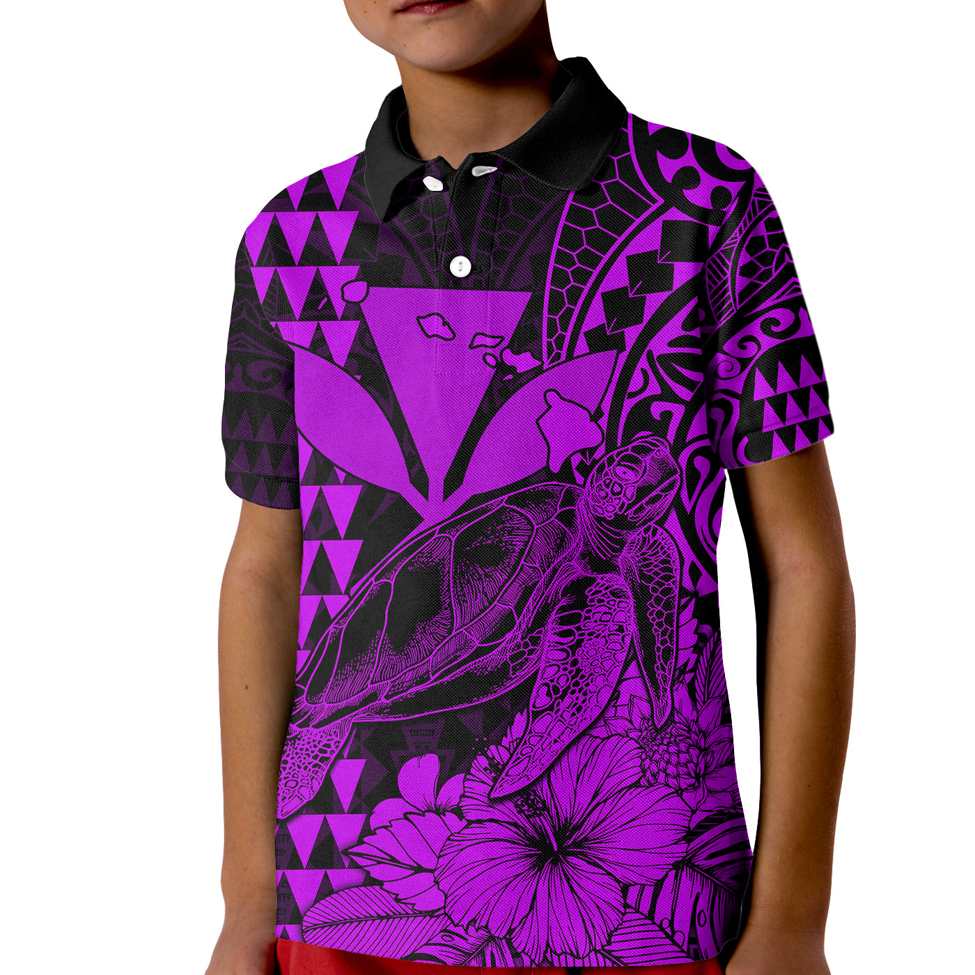 Kakau Polynesian Tribal Hawaiian Turtle with Kanaka Maoli Purple Kid Polo Shirt LT9 Kid Purple - Polynesian Pride