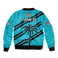 Fiji Rugby Tapa Pattern Fijian 7s Cyan Sleeve Zip Bomber Jacket LT14 - Polynesian Pride