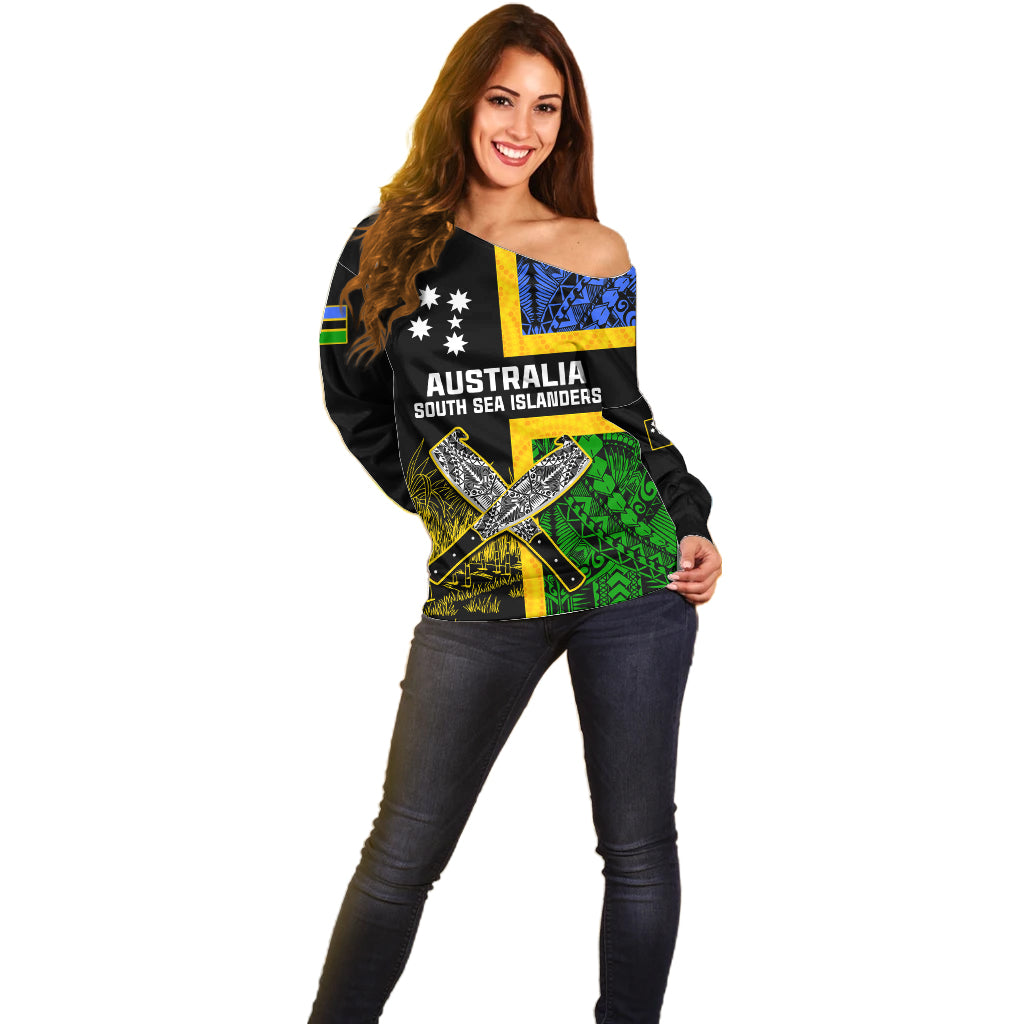 Australian South Sea Islanders Flag Style Off Shoulder Sweater LT14 - Polynesian Pride