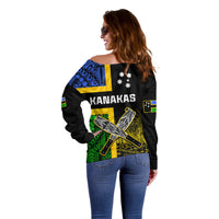 Australian South Sea Islanders Flag Style Off Shoulder Sweater LT14 - Polynesian Pride