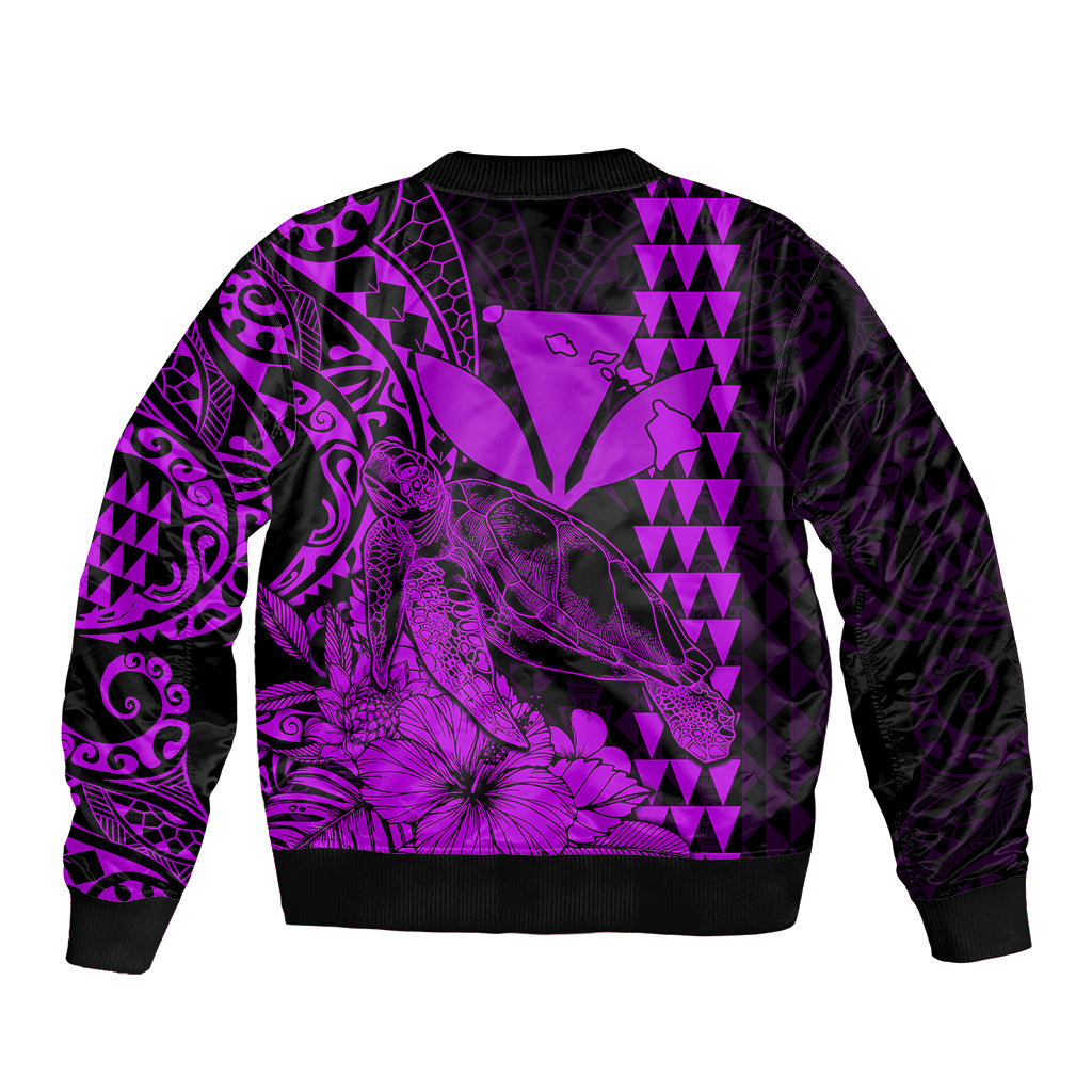 Kakau Polynesian Tribal Hawaiian Turtle with Kanaka Maoli Purple Sleeve Zip Bomber Jacket LT9 - Polynesian Pride
