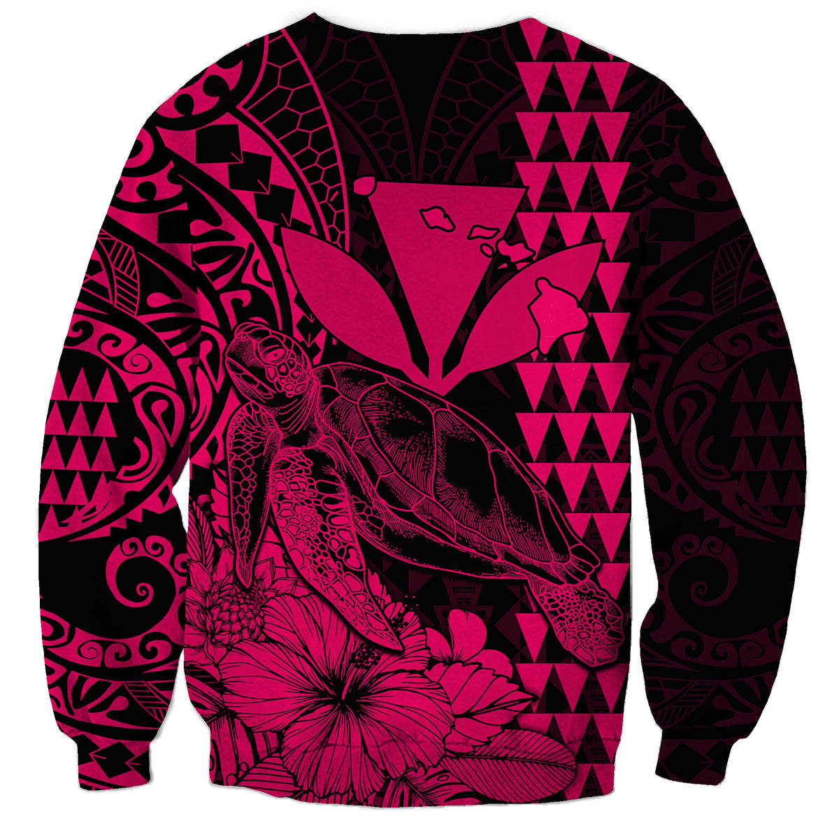 Kakau Polynesian Tribal Hawaiian Turtle with Kanaka Maoli Pink Sweatshirt LT9 - Polynesian Pride