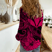 Kakau Polynesian Tribal Hawaiian Turtle with Kanaka Maoli Pink Women Casual Shirt LT9 - Polynesian Pride