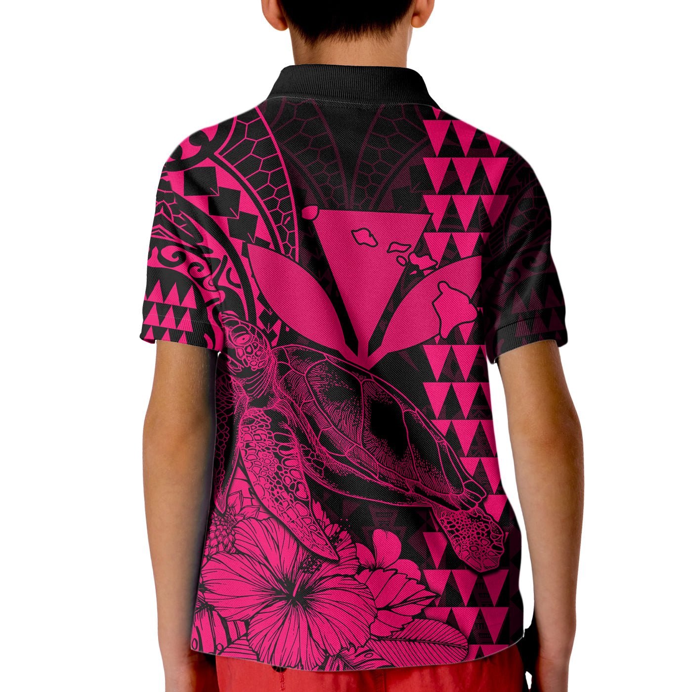 Kakau Polynesian Tribal Hawaiian Turtle with Kanaka Maoli Pink Kid Polo Shirt LT9 Kid Pink - Polynesian Pride