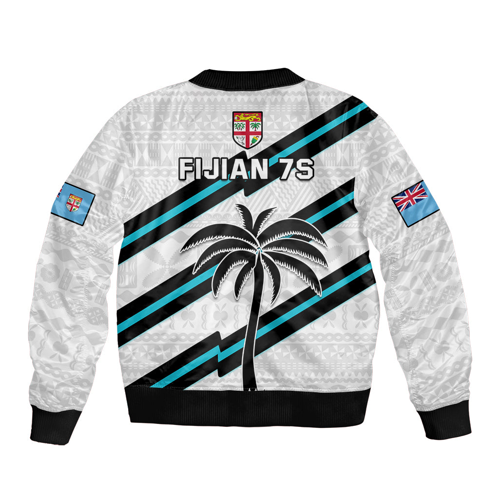 Fiji Rugby Tapa Pattern Fijian 7s White Sleeve Zip Bomber Jacket LT14 - Polynesian Pride