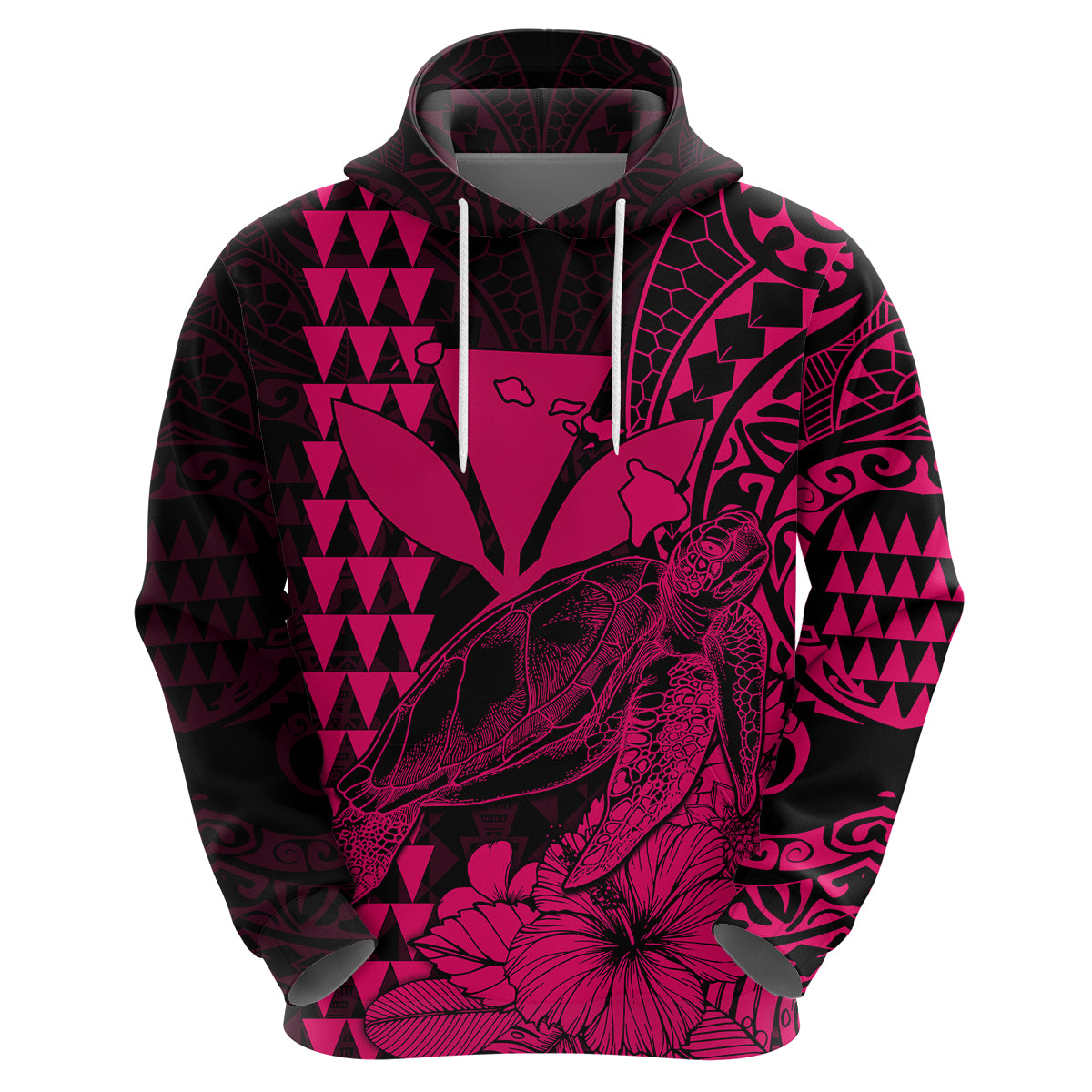 Kakau Polynesian Tribal Hawaiian Turtle with Kanaka Maoli Pink Hoodie LT9 - Polynesian Pride