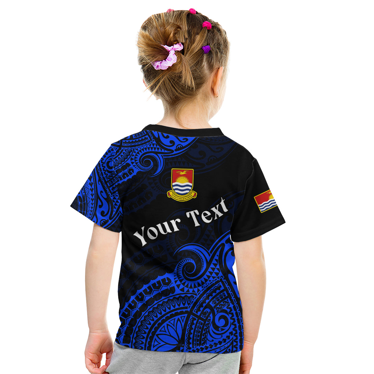 (Custom Personalised) Ribaberiki Kiribati Coat Of Arms Mix Blue Polynesian Kid T Shirt LT14 - Polynesian Pride