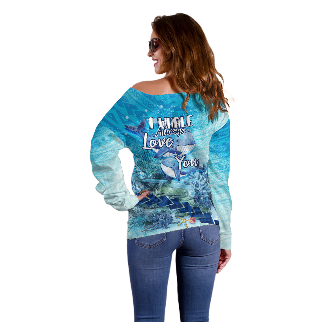 Mother and Baby Whale Mix Polynesian Style Off Shoulder Sweater TS07 - Polynesian Pride