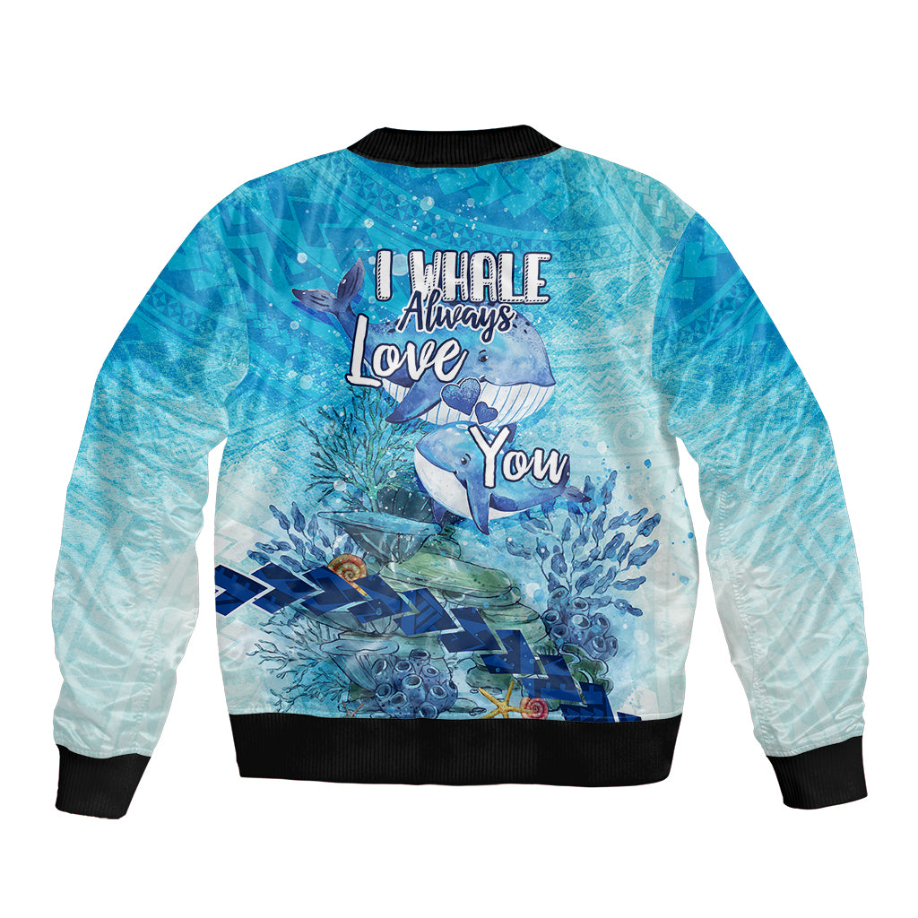 Mother and Baby Whale Mix Polynesian Style Sleeve Zip Bomber Jacket TS07 - Polynesian Pride
