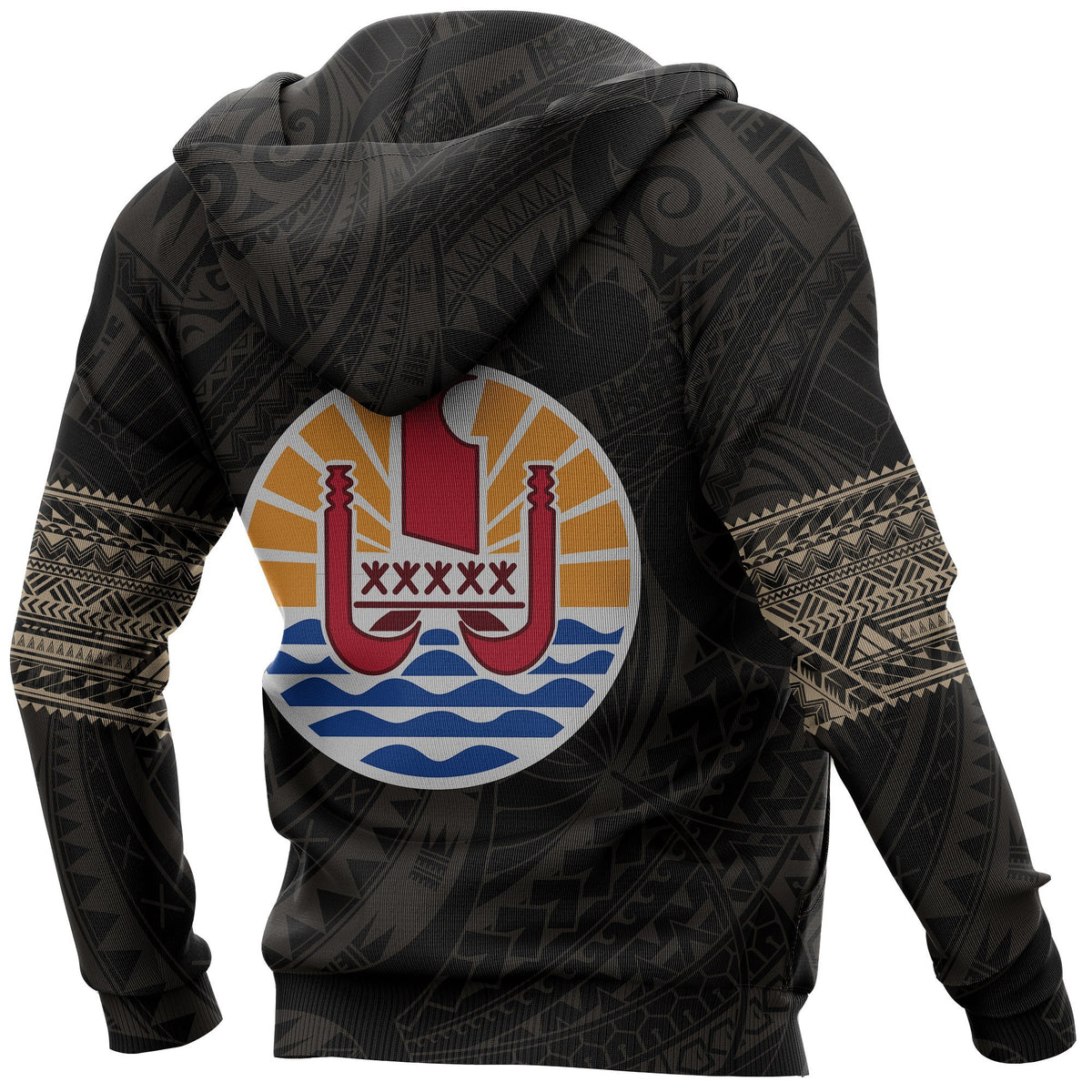Tahiti Polynesian Tattoo All Over Hoodie Gold - Polynesian Pride