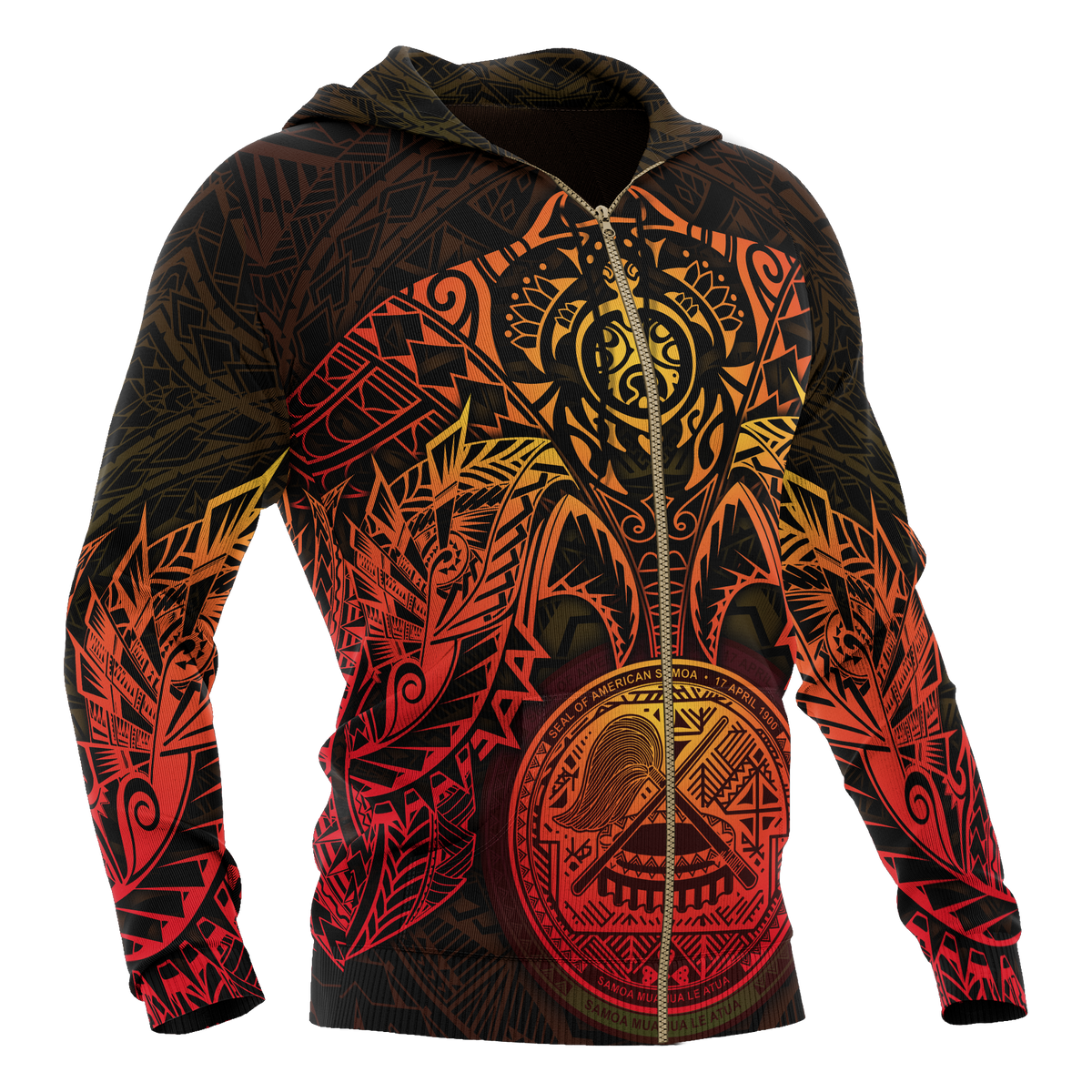 American Samoa Polynesian Zip up Hoodie Red Turtle Manta Ray - Polynesian Pride