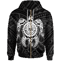 Tahiti Polynesian Zip up Hoodie Vintage Polynesian Turtle (White) Unisex White - Polynesian Pride