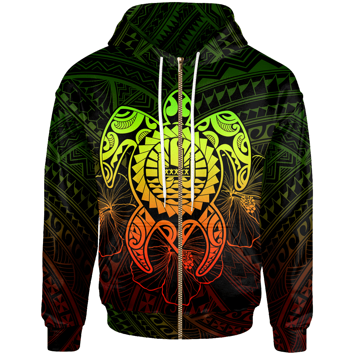 Tahiti Polynesian Zip up Hoodie Vintage Polynesian Turtle (Reggae) Unisex Reggae - Polynesian Pride