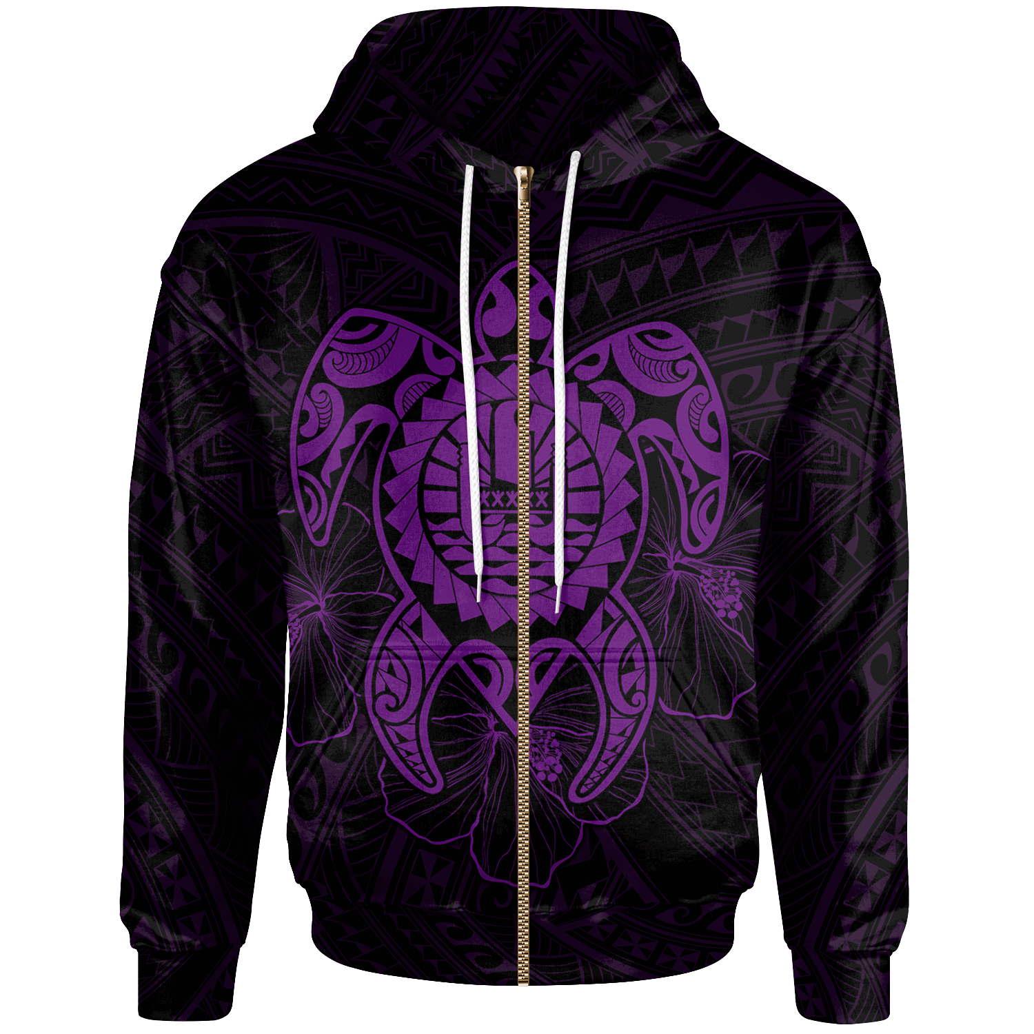 Tahiti Polynesian Zip up Hoodie Vintage Polynesian Turtle (Purple) Unisex Purple - Polynesian Pride