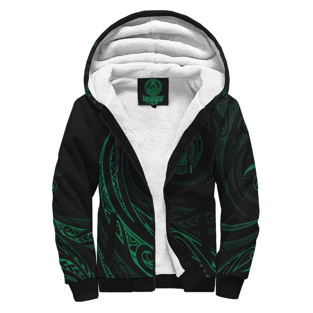 Hawaii Sherpa Hoodie - Frida Style - Green Black - Polynesian Pride