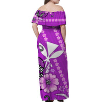 Hawaii Off Shoulder Long Dress Kakau Tribal Purple Batik Floral Ver.01 LT13 - Polynesian Pride