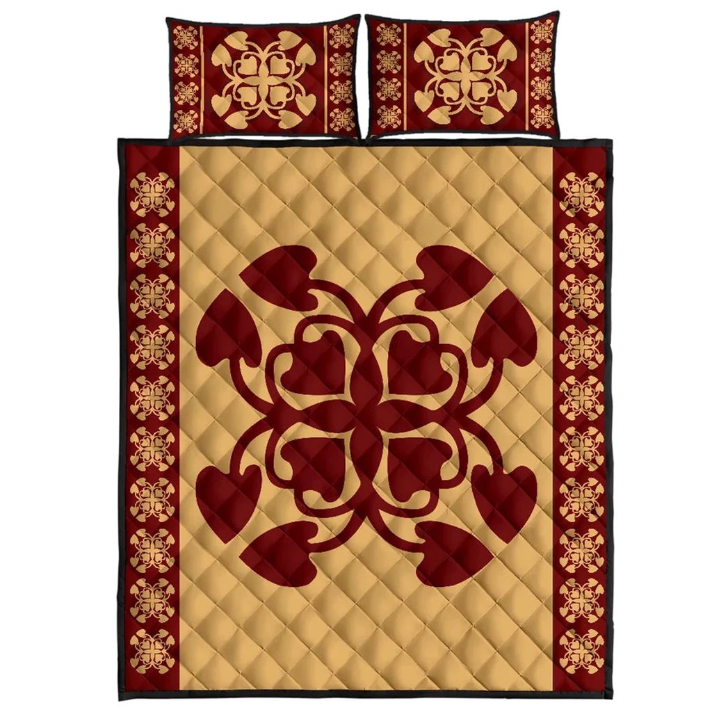 Hawaiian Quilt Pattern Kalo Love Quilt Bed Set Gold - Polynesian Pride