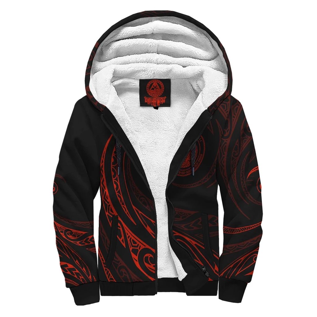 Hawaii Sherpa Hoodie - Frida Style - Red Black - Polynesian Pride
