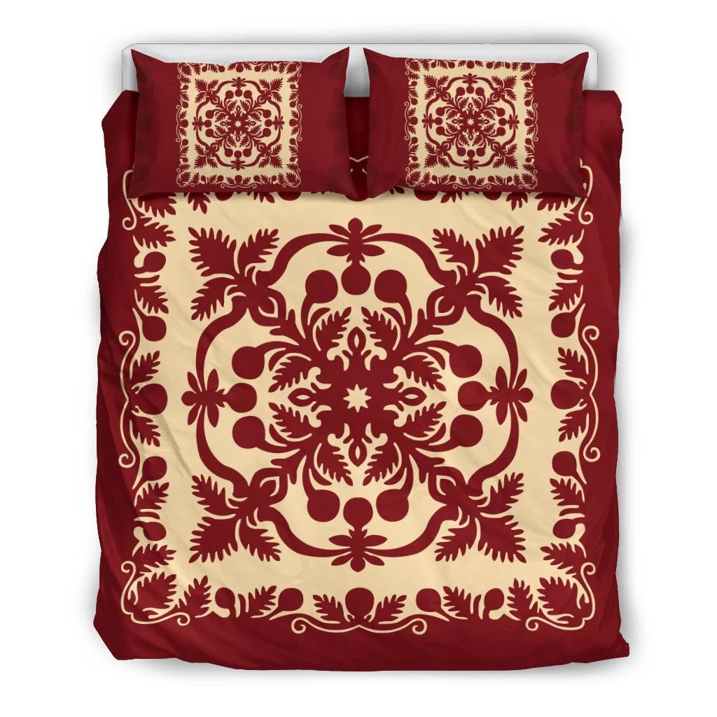 Hawaiian Palm Tree Quilt Vintage Bedding Set Black - Polynesian Pride