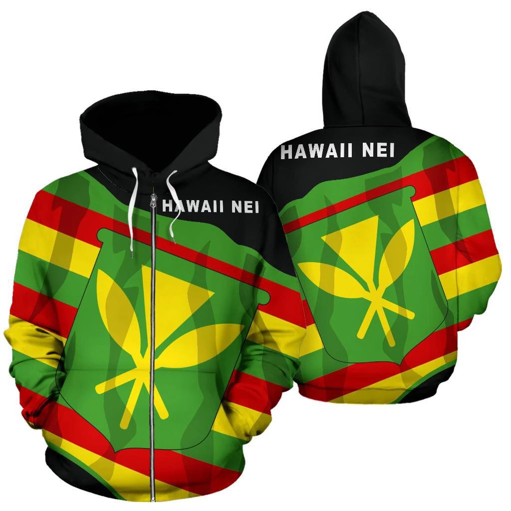 Hawaiian Kanaka Maoli Flag Zip up Hoodie Unisex Yellow - Polynesian Pride