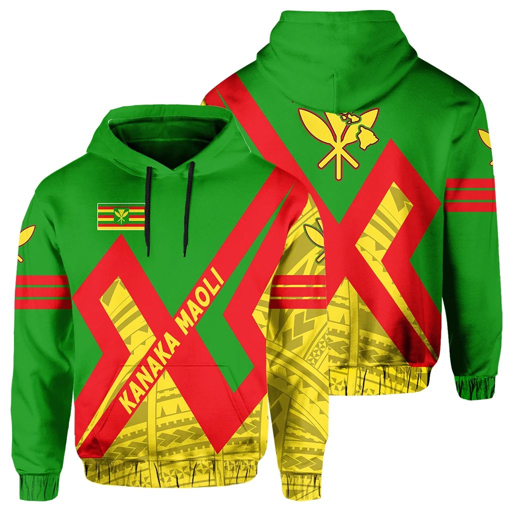 Kanaka Maoli Flag Polynesian Hoodie Cross Style Unisex Green - Polynesian Pride