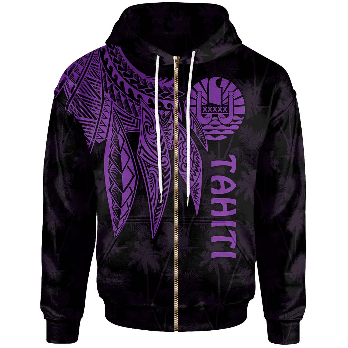 Tahiti Zip up Hoodie Polynesian Wings (Purple) Unisex Blue - Polynesian Pride