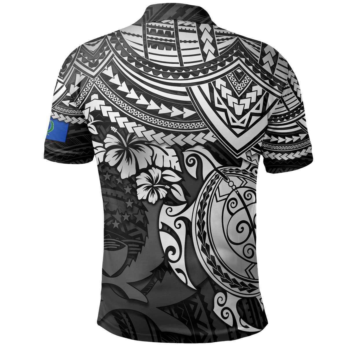 Pohnpei Polo Shirt Pohnpei Flag White Turtle Hibiscus - Polynesian Pride