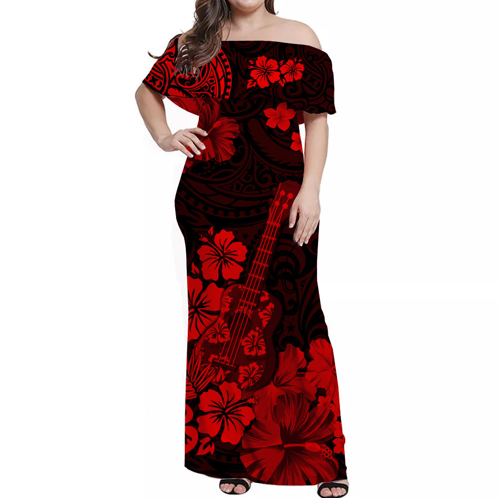 Hawaii Ukulele Matching Tropical Outfits For Couples with Hibiscus Red LT13 - Polynesian Pride