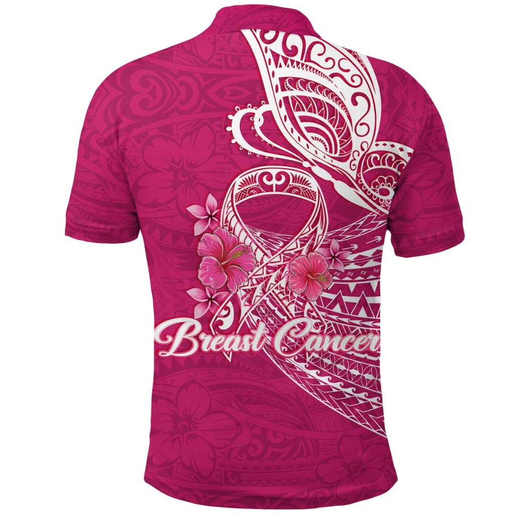 Breast Cancer Pink Ribbon Butterfly Polynesian Pink Version Polo Shirt LT12 - Polynesian Pride