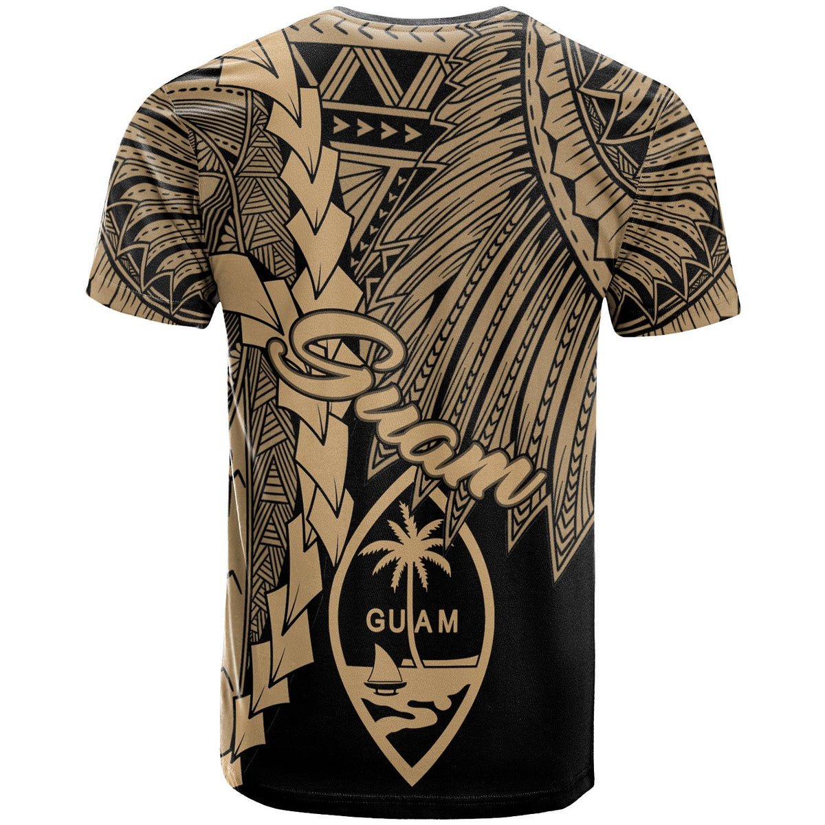 Guam Polynesian T Shirt Tribal Wave Tattoo Gold - Polynesian Pride