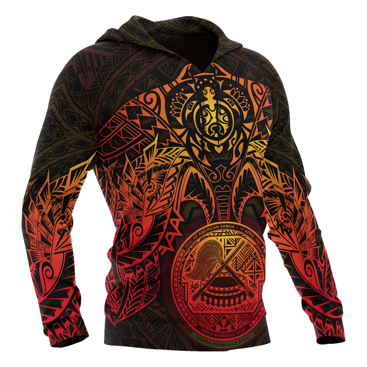 American Samoa Polynesian Hoodie Red Turtle Manta Ray - Polynesian Pride