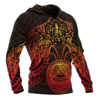 American Samoa Polynesian Hoodie Red Turtle Manta Ray - Polynesian Pride