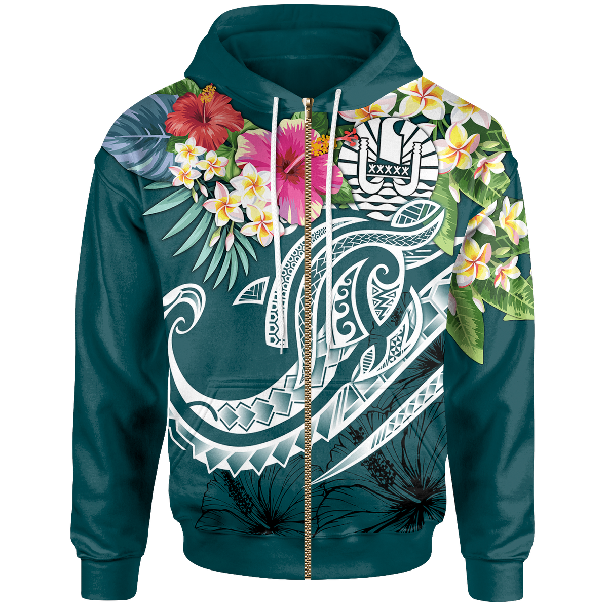 Tahiti Polynesian Zip up Hoodie Summer Plumeria (Turquoise) Unisex Red - Polynesian Pride
