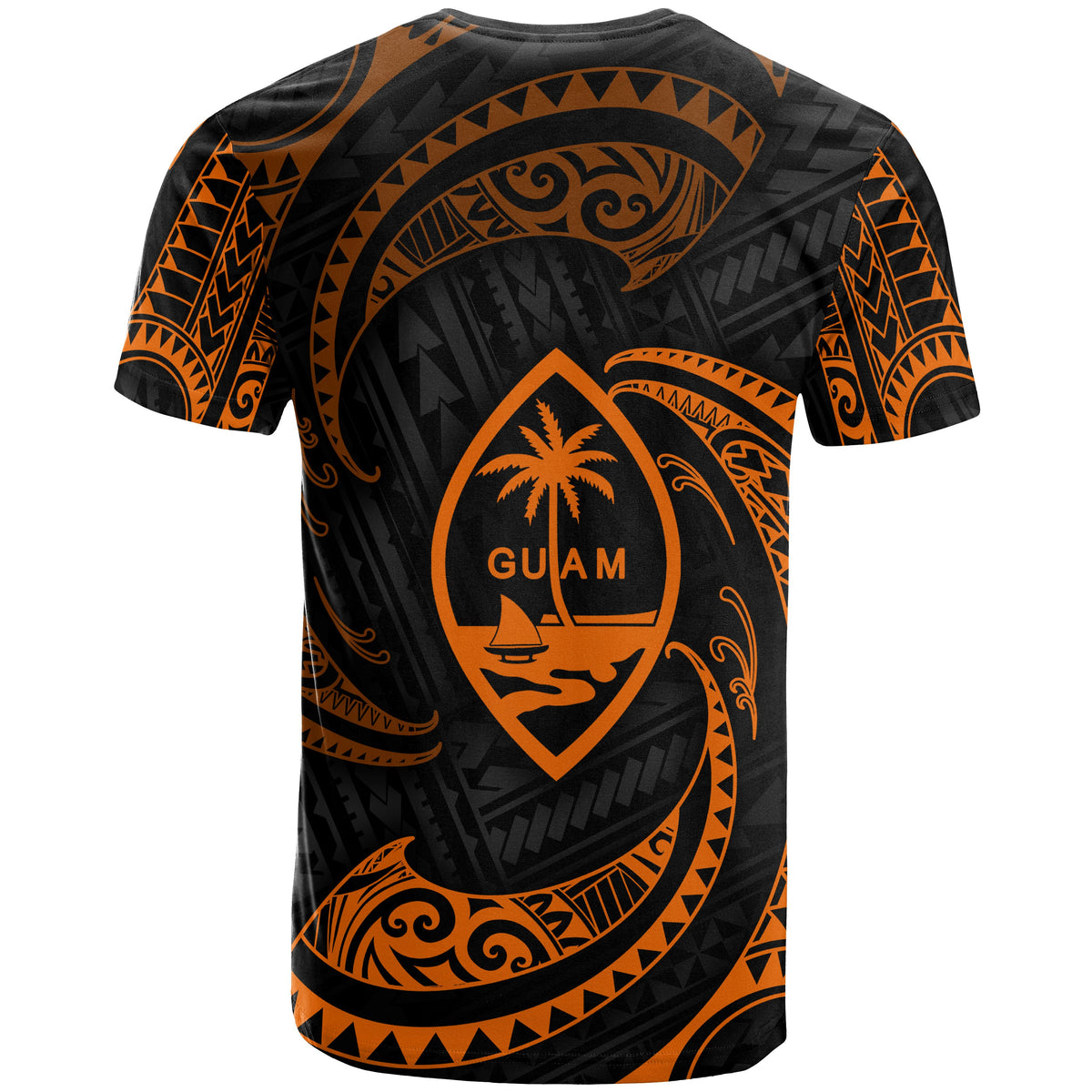 Guam Polynesian Custom T Shirt Orange Tribal Wave - Polynesian Pride