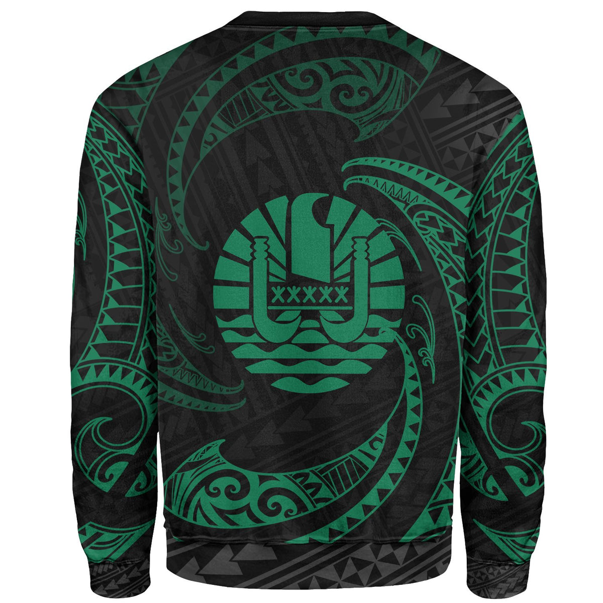 Tahiti Polynesian Sweater - Green Tribal Wave - Polynesian Pride