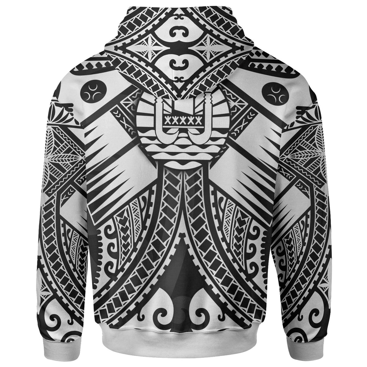 Tahiti Zip up Hoodie White Seal with Polynesian Tattoo - Polynesian Pride