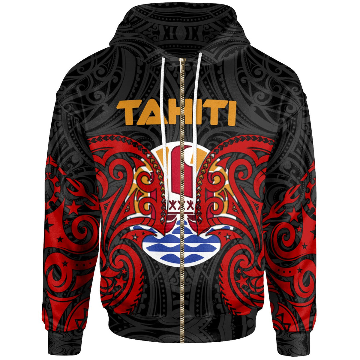 Tahiti Polynesian Zip up Hoodie Tahitians Spirit Unisex Red - Polynesian Pride
