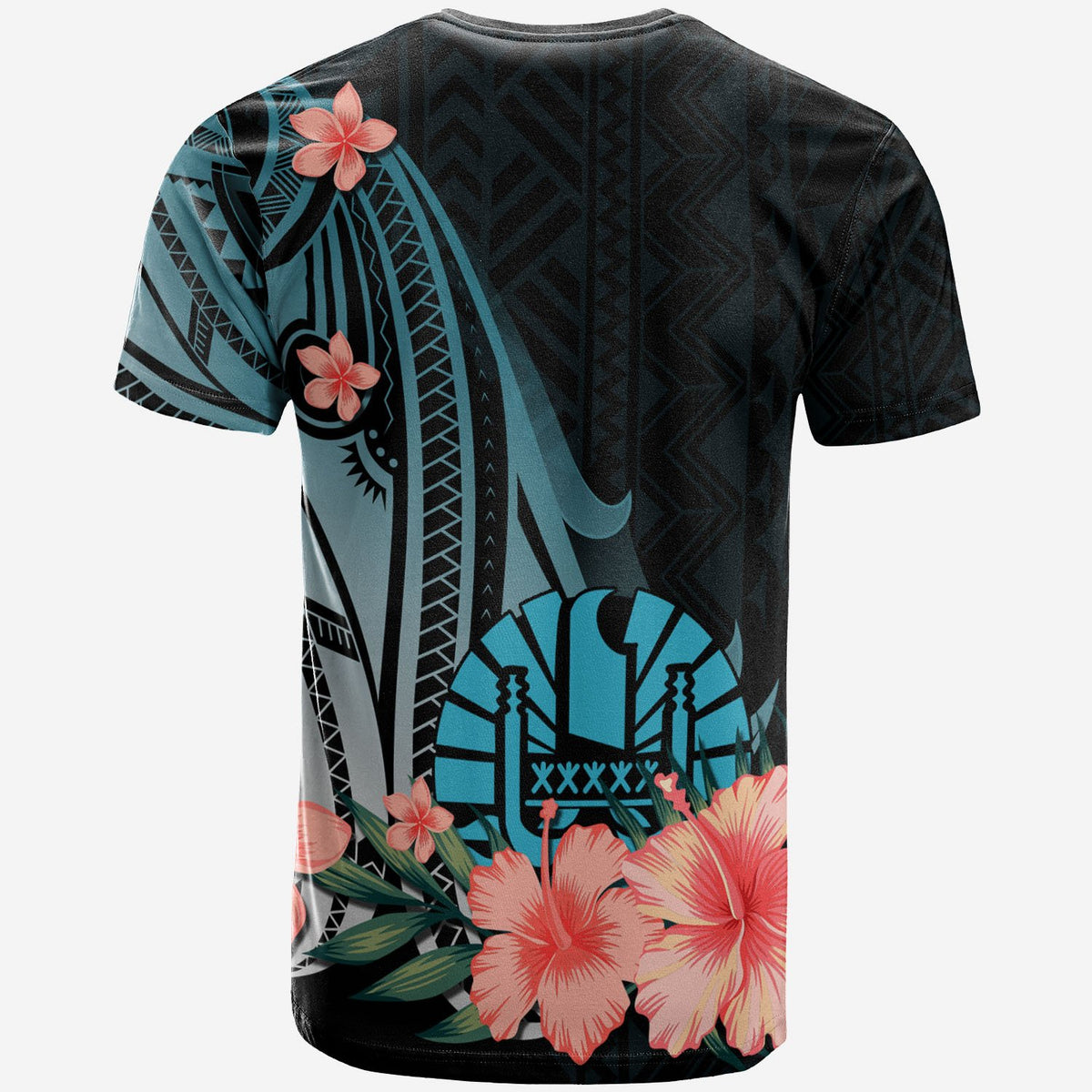 Tahiti T Shirt Turquoise Polynesian Hibiscus Pattern Style - Polynesian Pride