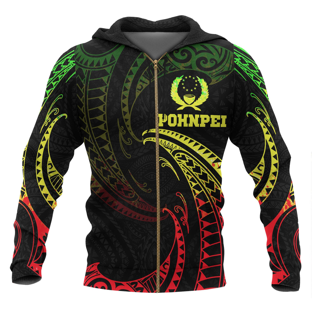 Pohnpei Micronesia All Over Zip up Hoodie Reggae Tribal Wave Unisex Reggae - Polynesian Pride