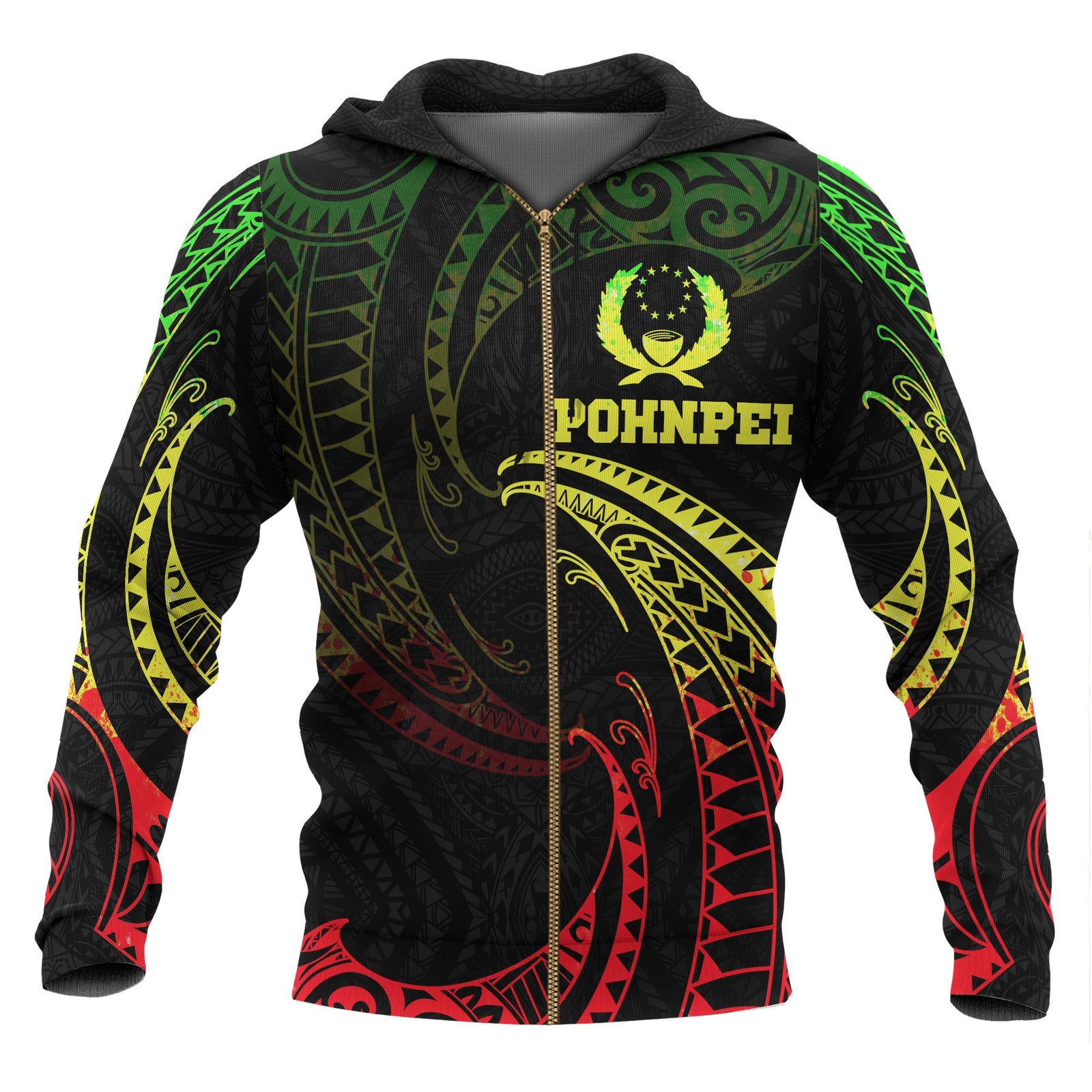 Pohnpei Micronesia All Over Zip up Hoodie Reggae Tribal Wave Unisex Reggae - Polynesian Pride